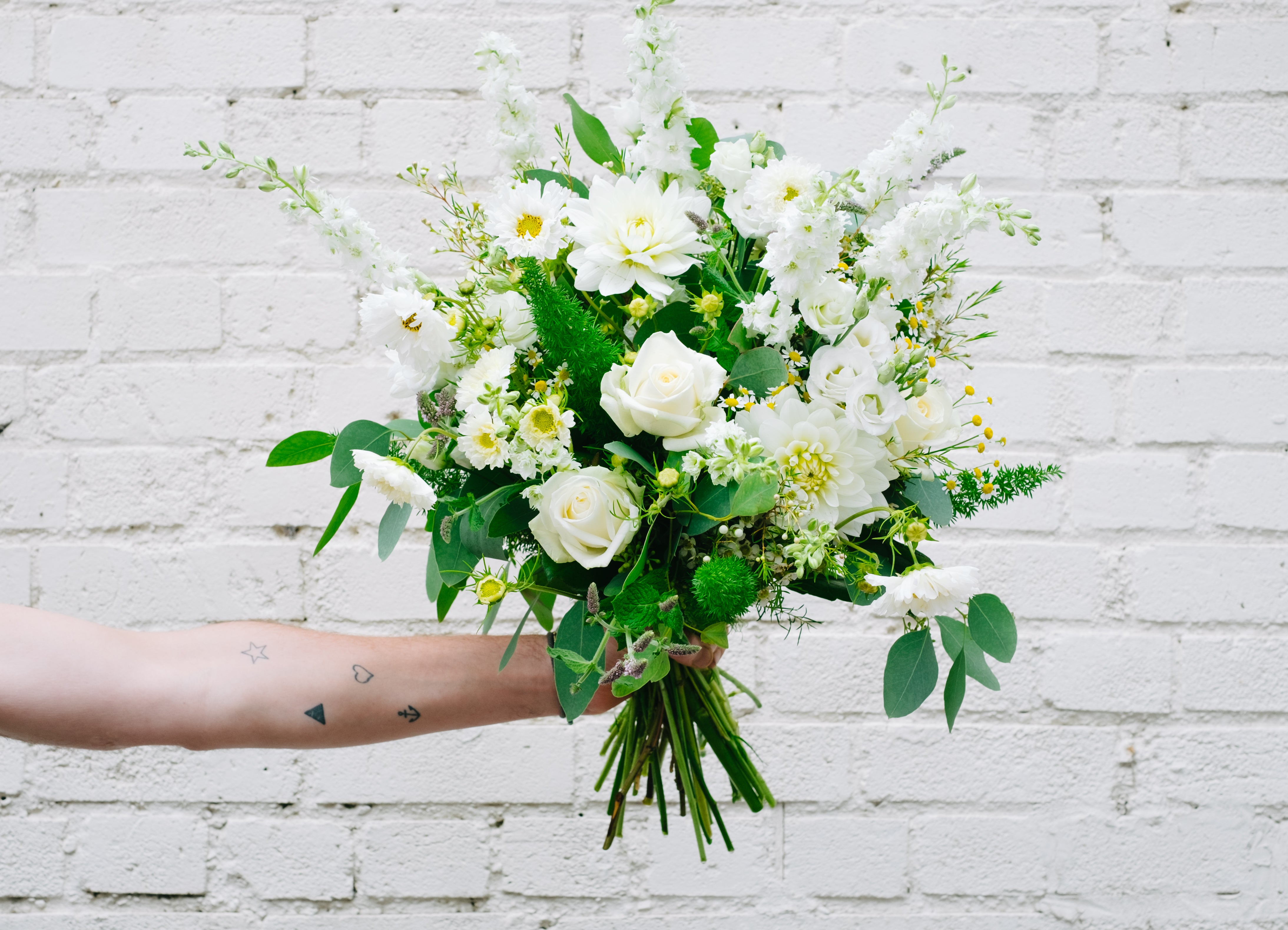 White seasonal hand tied bouquet